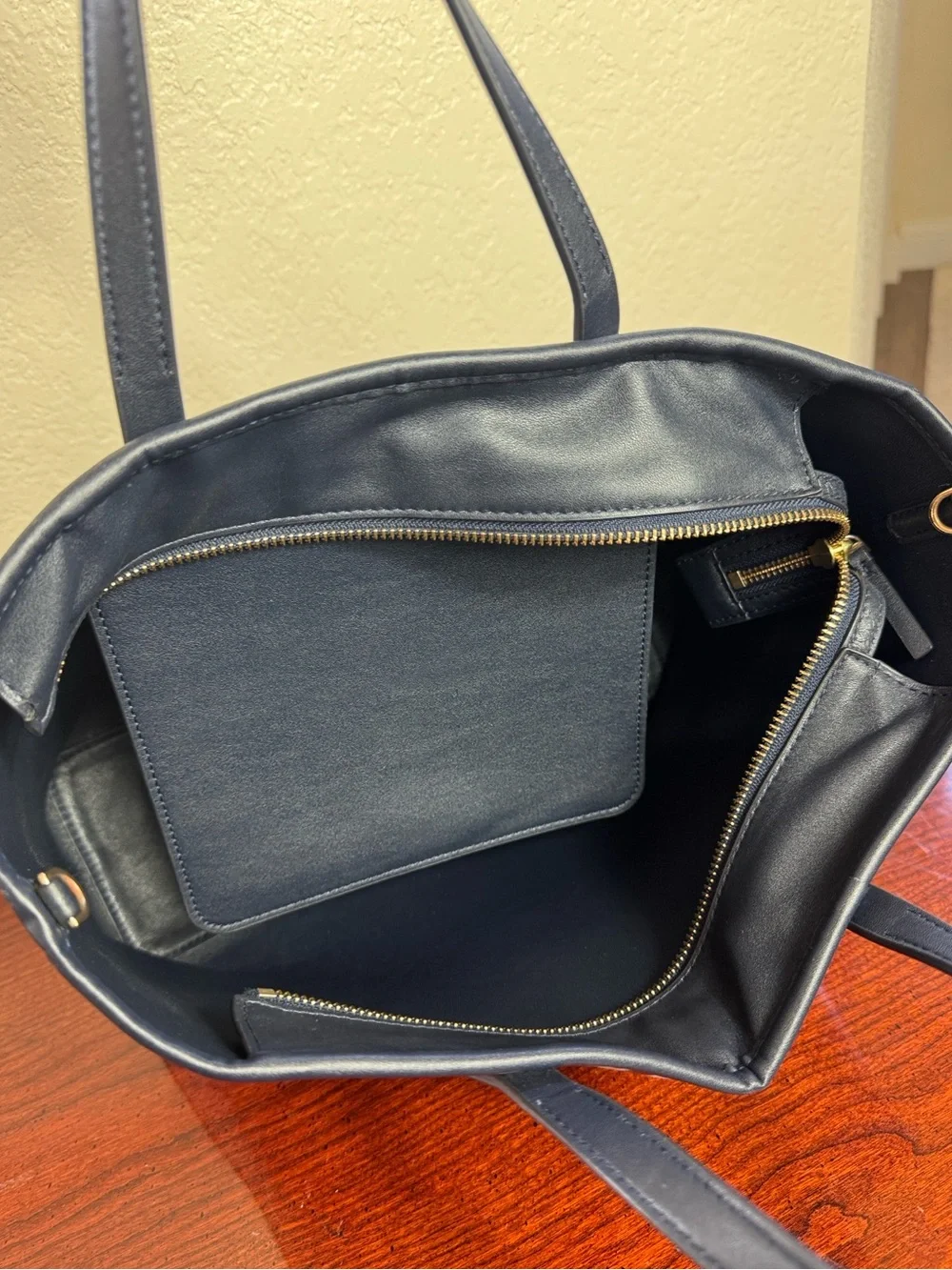 Tory Burch Gimini Link Canvas Satchel Navy and White Patterned Tote.